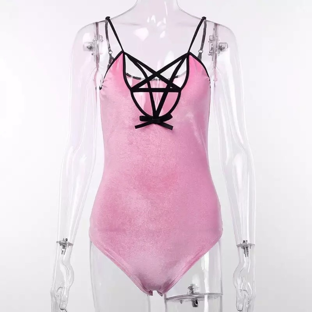 Pastel Velvet Pentagram Suspender Bodysuit - Picture 2 of 8